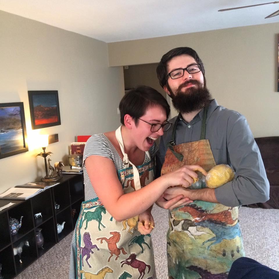 Alec and Jen making homemade pasta with Dr. Brittany Hendricks, Alec's Trumpet Professor from Ball State University.