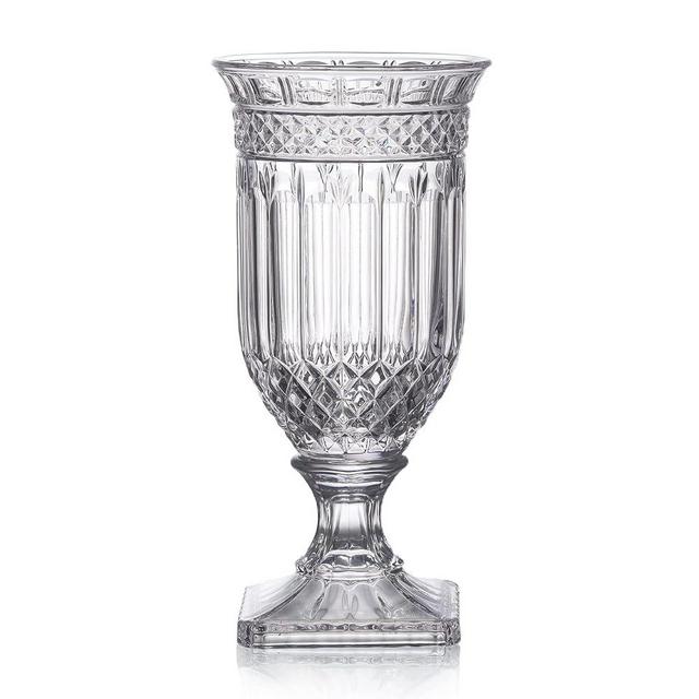 Joeyan 13'' Glass Urn Vase,Large Clear Decorative Flower Vase for Table and Centerpiece,Tall Pedestal Bouquet Vase with Ripple and Diamond Pattern,Vintage Thickened Vase for Home Wedding Party Event