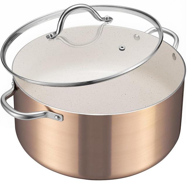 BEZIA 8 Quart Nonstick Stock Pot with Lid, Induction Cooking Pot, Soup Pot for All Stovetops, Non-toxic and Oven Safe, PFOA PFAS Free, Golden
