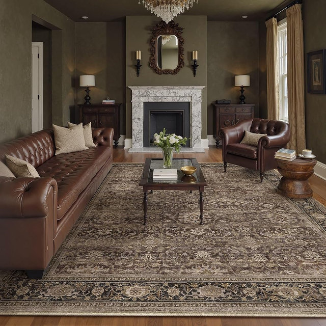 HUGEAR Brown Washable 8x10 Area Rugs for Living Room Bedroom Large Vintage Distressed Neutral Rug Carpet Durable Soft Non Slip & Shedding Stain Resistant Low Pile Indoor Home Decor