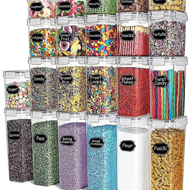 Airtight Food Storage Containers Set,TAEVEKE 22 PCS BPA Free Cereal & Dry Food Storage Containers,Kitchen & Pantry Organization Canisters with Lids for Cereal, Flour, Sugar，Dishwasher safe (Gray）