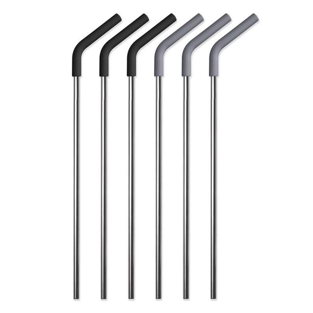 Simple Modern 6pk Silicone Tip Stainless Steel Straws - Black/Gray