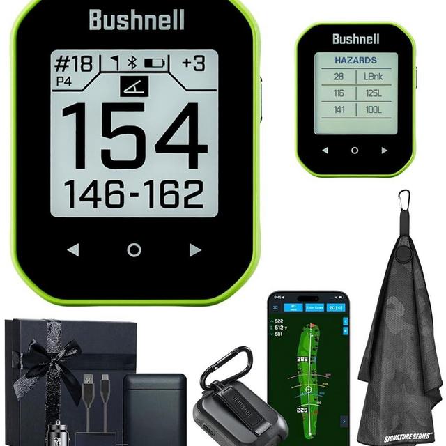 Bushnell Golf Phantom 3 Slope GPS Handlheld (Green) | 38,000+ Courses, Slope Compensation, Hazard Info, Distance Calculator, Scorekeeping, Magnet Mount, Touchscreen | Signature Series Gift Bundle