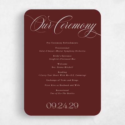 Red Rounded Wedding Program - Hunter