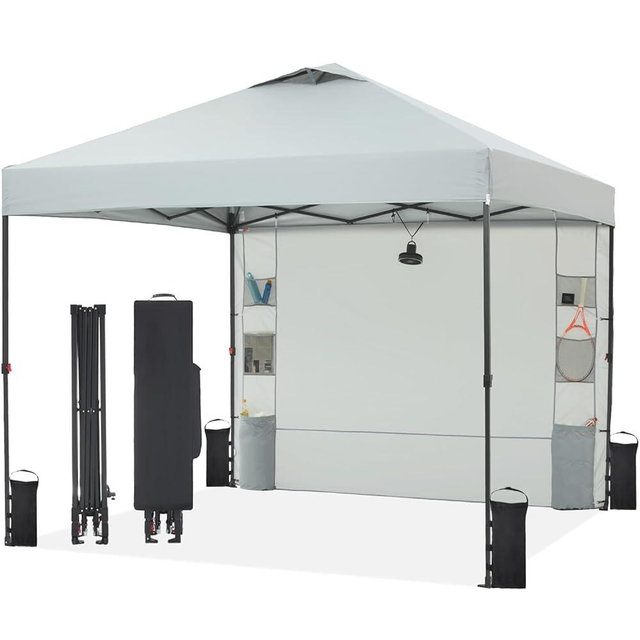 Tunbne 10'x10' Pop Up Canopy Tent with Sidewall and 6 Pockets, Patented One Push, 1 Person Easy setup, Canopy with Vented Roof for Patio Beach Outdoor, Case, 8 Stakes, 4 Ropes, 4 Sandbags (Light Gray)