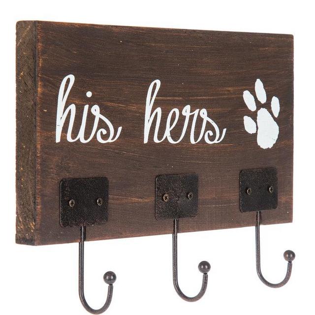 His Hers Paw Print Wood Wall Decor With Hooks