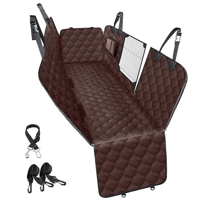 PETICON Dog Car Seat Cover for Back Seat, 100% Waterproof Dog Seat Cover for Cars with Mesh Window, Scratchproof Back Seat Cover for Dogs, Nonslip Dog Hammock for Cars, Trucks, SUVs, Jeeps, Brown