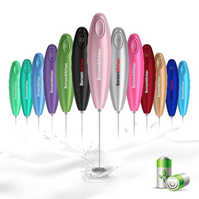 Bonsenkitchen Handheld Milk Frother, Electric Hand Foamer Blender for Drink Mixer, Perfect for Bulletproof coffee, Matcha, Hot Chocolate, Mini Battery Operated Milk Whisk Frother (Pink)