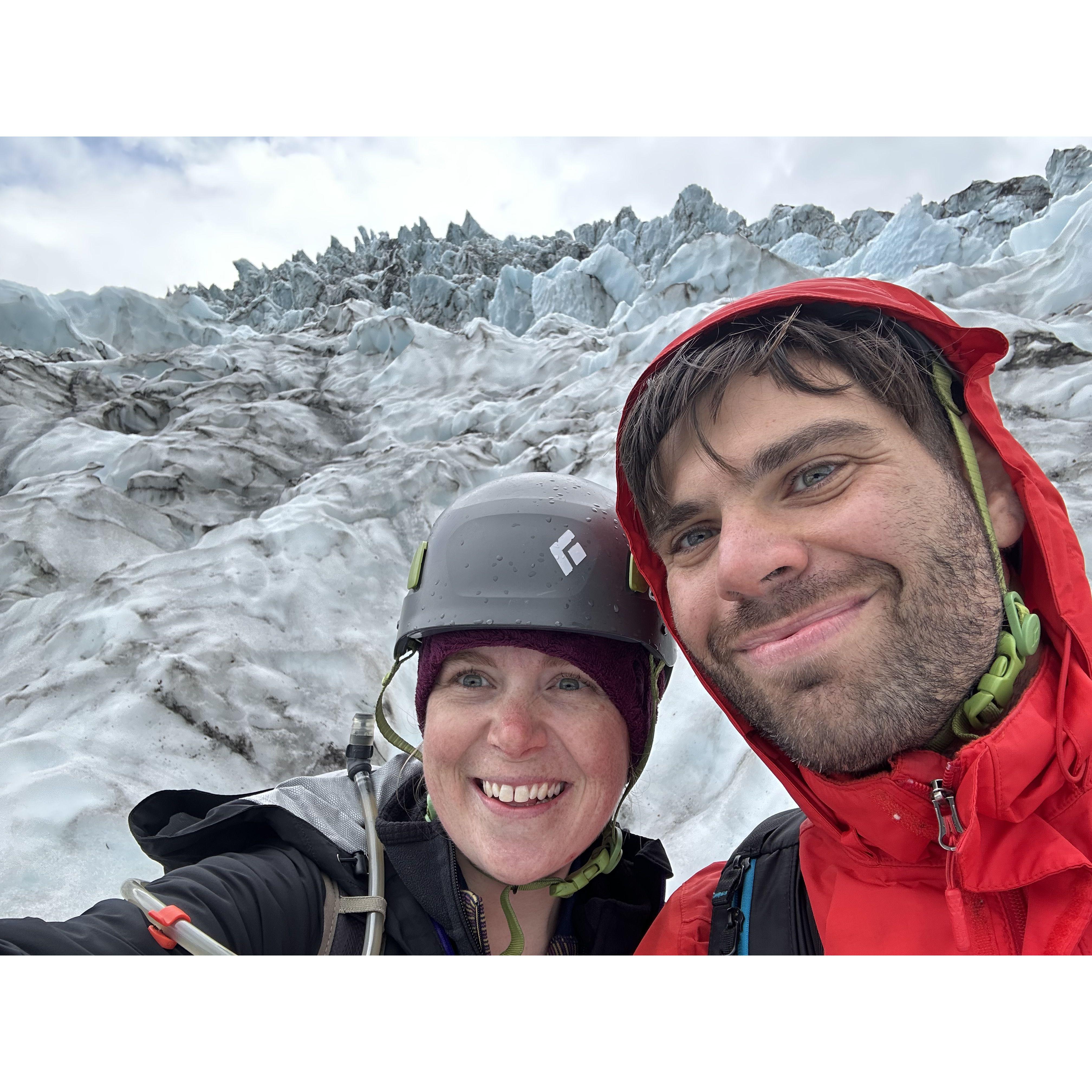 Hiking a glacier in Iceland