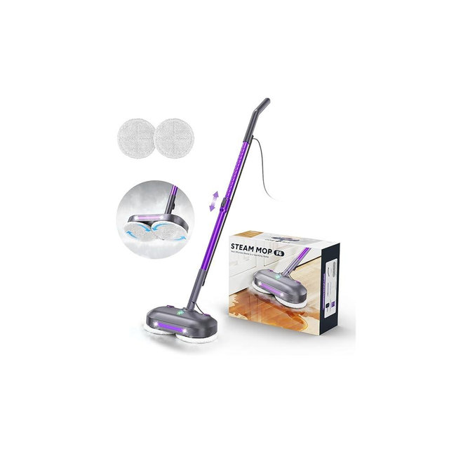 Scrubbing Steam Mop with Rotating Pads,All-in-One Spin Steam Cleaner for Floor Cleaning,Large Tank,23FT Cord, LED Headlights,Reusable Pads & Self-Standing,Safe for Hard Floor/Laminate/Marble (Violet)