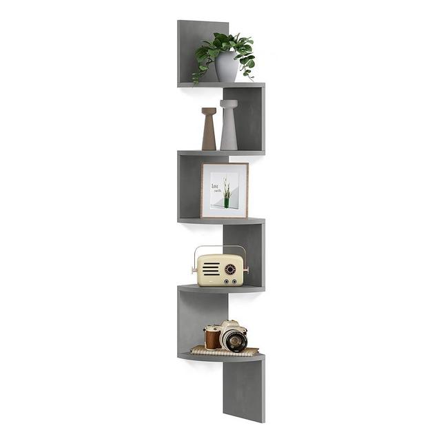 VASAGLE Corner Shelf Wall Mount, 5-Tier Floating Corner Bookshelf, Plant Shelf for Bedroom, Living Room, Bathroom, Home Office, Dove Gray ULBC072G49