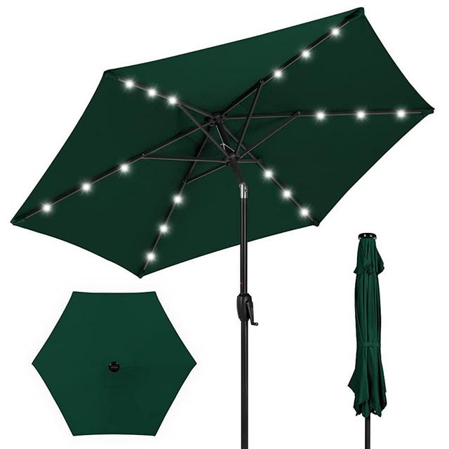 Best Choice Products 7.5ft Outdoor Solar Market Table Patio Umbrella for Deck, Pool w/Tilt, Crank, LED Lights - Green
