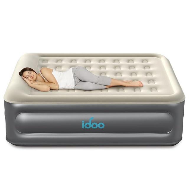 iDOO Air Mattress Queen with Built in Pump, Blow up Mattresses with 3.5" Integrated Pillow, Inflatable Bed for Home, Camping & Guests - 18" Raised Air Bed, Durable Airbeds, Colchon Inflable