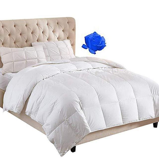 WhatsBedding 100% Cotton Down Comforter White Goose Duck Down and Feather Filling Lightweight and Medium Warmth All Season Duvet Insert