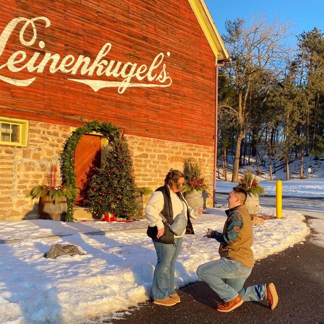 Nicholas asked Leah to marry him at the Leinenkugel's brewery in Chippewa Falls.