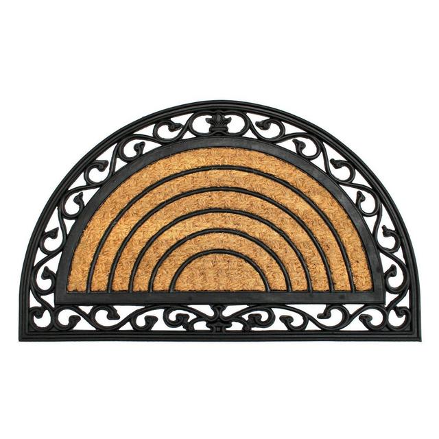 Raj 1'6" x 2'6" Molded Iron Gate Half-Round Rubber Coir Doormat Natural/Black