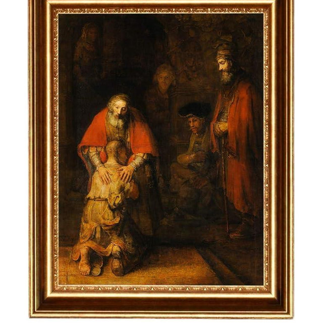 ELITEART-The Return of the Prodigal Son By Rembrandt Oil Painting Reproduction Giclee Wall Art Canvas Prints-Framed Size: 20 1/2"x 25"