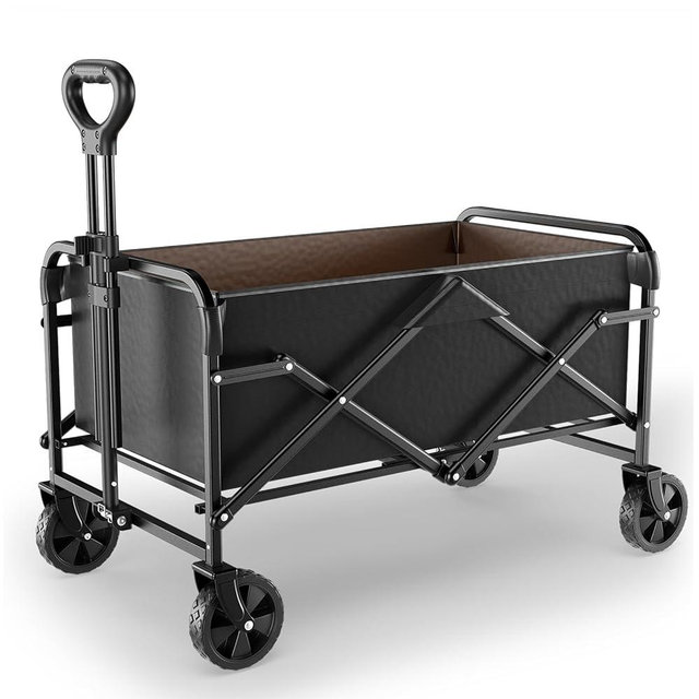 Collapsible Wagon Cart with 5" Removable 360° Swivel Wheels & Handle Adjustable, 220lbs Capacity， Waterproof 600D Oxford Fabric & MDF Base, All-Terrain Portable Utility Cart for Shopping, Garden， Pet