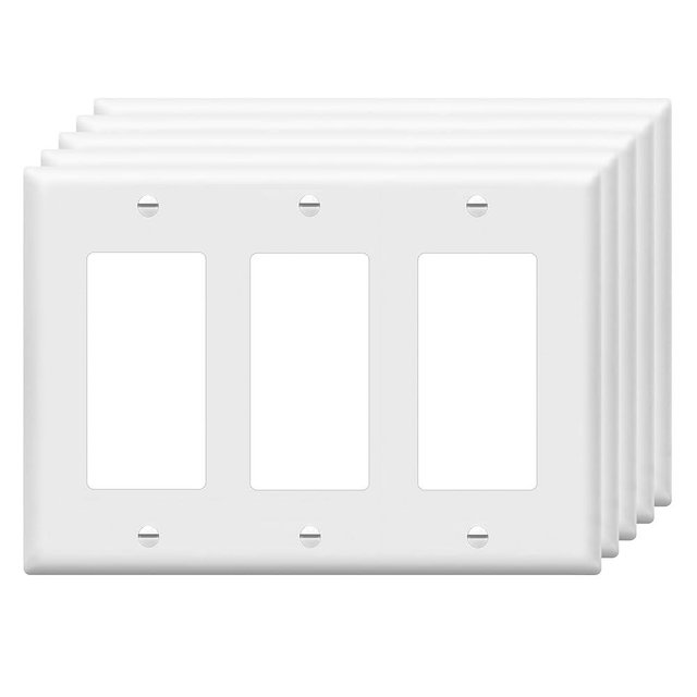 ENERLITES Decorator Light Switch or Receptacle Outlet Wall Plate, Gloss Finish, Size 3-Gang 4.50" x 6.38", Unbreakable Polycarbonate Thermoplastic, UL Listed, 8833-W-5PCS, White, (5 Pack)