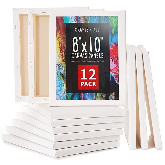 Crafts 4 All Stretched Canvas Boards for Painting - 12 Pack of 8x10 Blank Art Canvases, Framed Canvas for Painting with Acrylic & Oil Paint, Pencil, Pastels, Charcoal