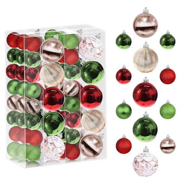 Christmas Tree Ornaments, 68pcs Shatterproof Christmas Balls Decorations Set, Xmas Decorative Hanging Ornaments for Christmas Tree, Wreath Garland, Party Home Office Holiday Decor, Gold Green Red