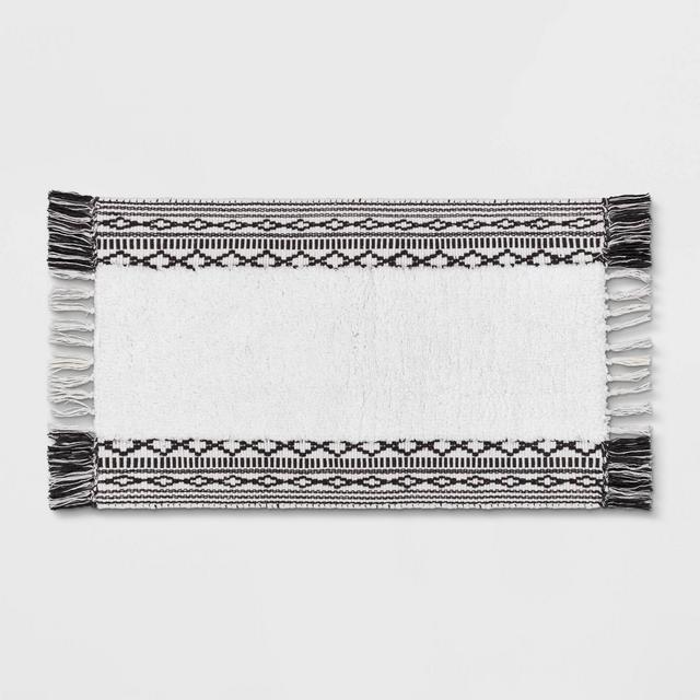 20"x32" Striped Fringe Bath Rug Black/White - Threshold™