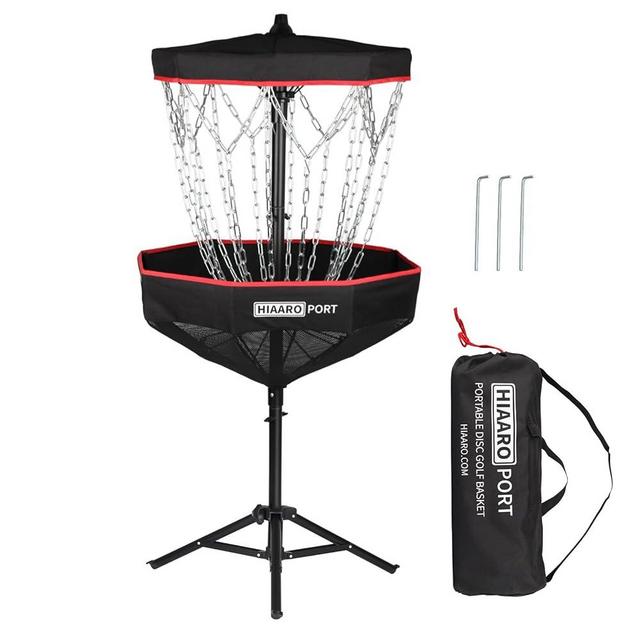 【PDGA Approved】 HIAARO Portable Disc Golf Basket with 16 Heavy Duty Chains, Foldable Disc Golf Target with Carry Bag for Practice