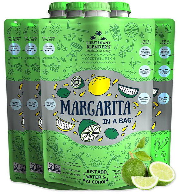 Lt. Blender's Margarita in a Bag - Margarita Mix - Each Bag Makes 1/2 Gallon of Frozen Margaritas – Non-GMO Cocktail Mix - No Blender Needed – Add Liquor, Wine or as a Mocktail (Pack of 4)