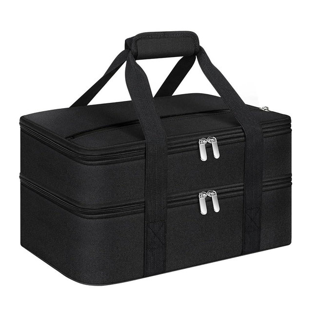 MIAOJIE Double Insulated Casserole Carrier, Portable Casserole Carrier for Hot or Cold Food Lunch Tote Warmer or Cooler Bag, Lasagna Lunch Bag for Potluck Parties- Fits 9" x 13" Baking Dish-Black