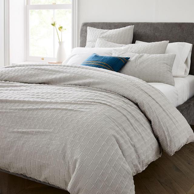 Clipped Jacquard Squares Duvet, Full/Queen, Frost Gray