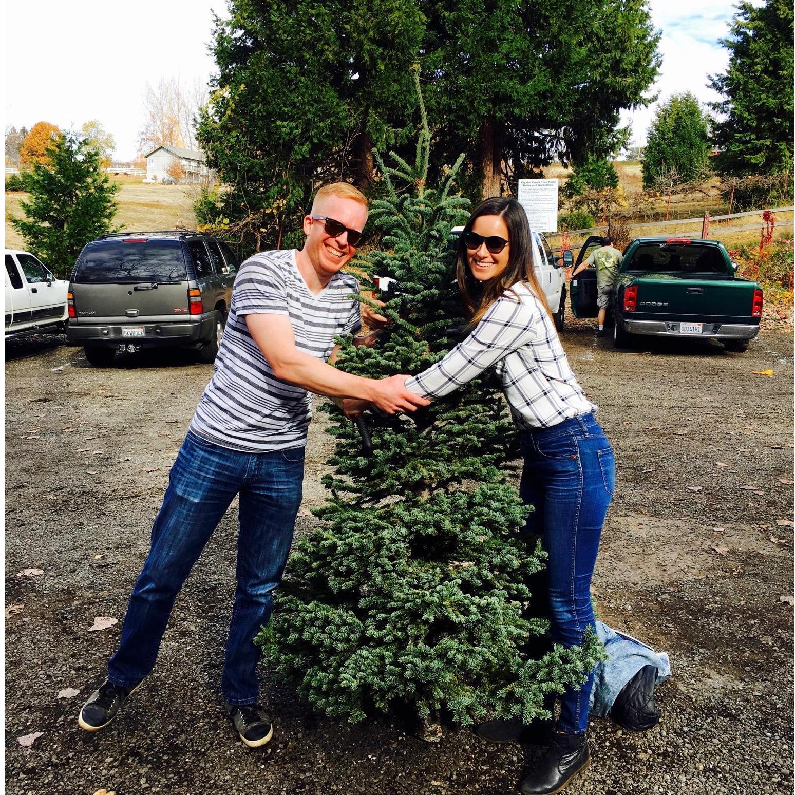 Annual trip to pick out a Christmas tree. Tree huggers!