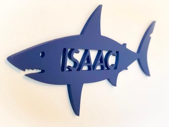 LIAM room decor: Kids Shark Name Sign, Shark Bedroom Decor, Shark Wall Art, Nursery Name Sign