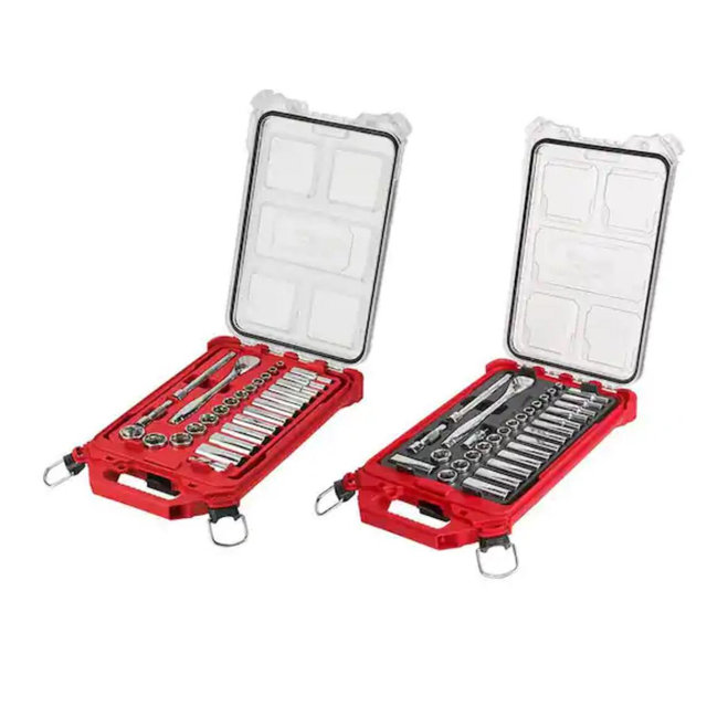 Milwaukee 3/8 in. Drive SAE/Metric Ratchet and Socket Mechanics Tool Set with PACKOUT Case (60-Piece) 48-22-9481-48-22-9482