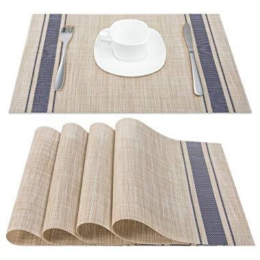 Artand Placemats, Heat-Resistant Placemats Stain Resistant Anti-Skid Washable PVC Table Mats Woven Vinyl Placemats, Set of 4 (Blue)
