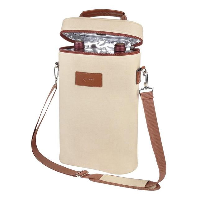Tirrinia 2 Bottle Wine Gift Tote Carrier - Leakproof & Insulated Padded Versatile Canvas Cooler Bag, Great Valentine's Day Gift for Wine Lover, Beige