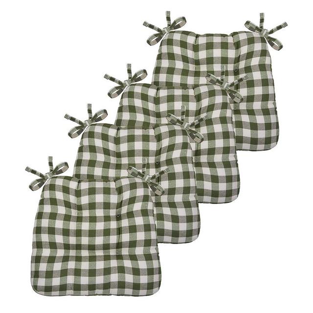 GoodGram Gingham Plaid Buffalo Checkered Premium Plush Country Farmhouse Chair Cushion Pads with Tear Proof Ties - Assorted Colors (4, Sage Green)