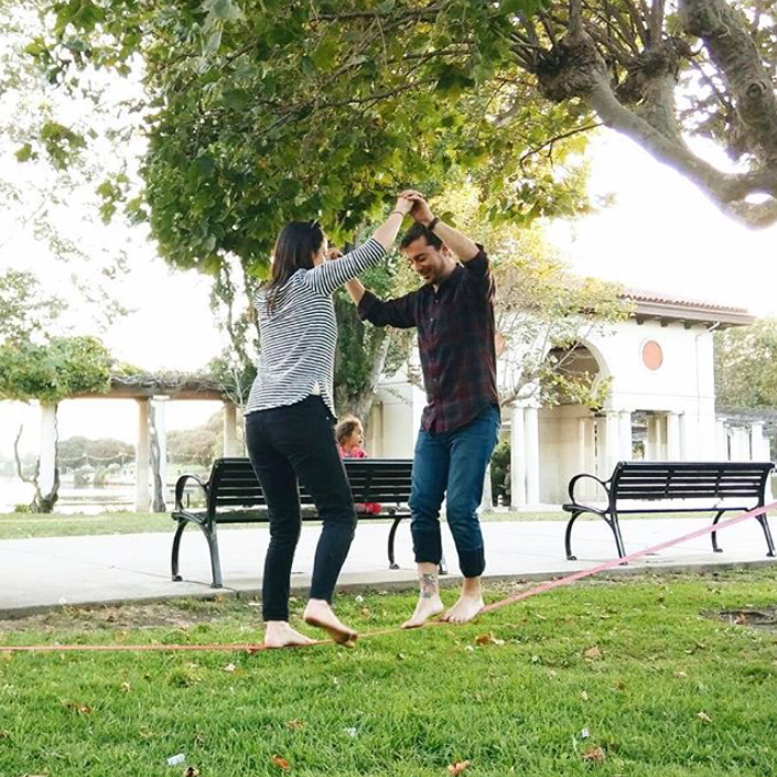 Slacklining in the same spot we had our first date (2017).