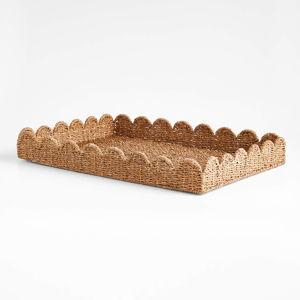 Crate and Barrel Scallop Natural Woven Fiber Tray