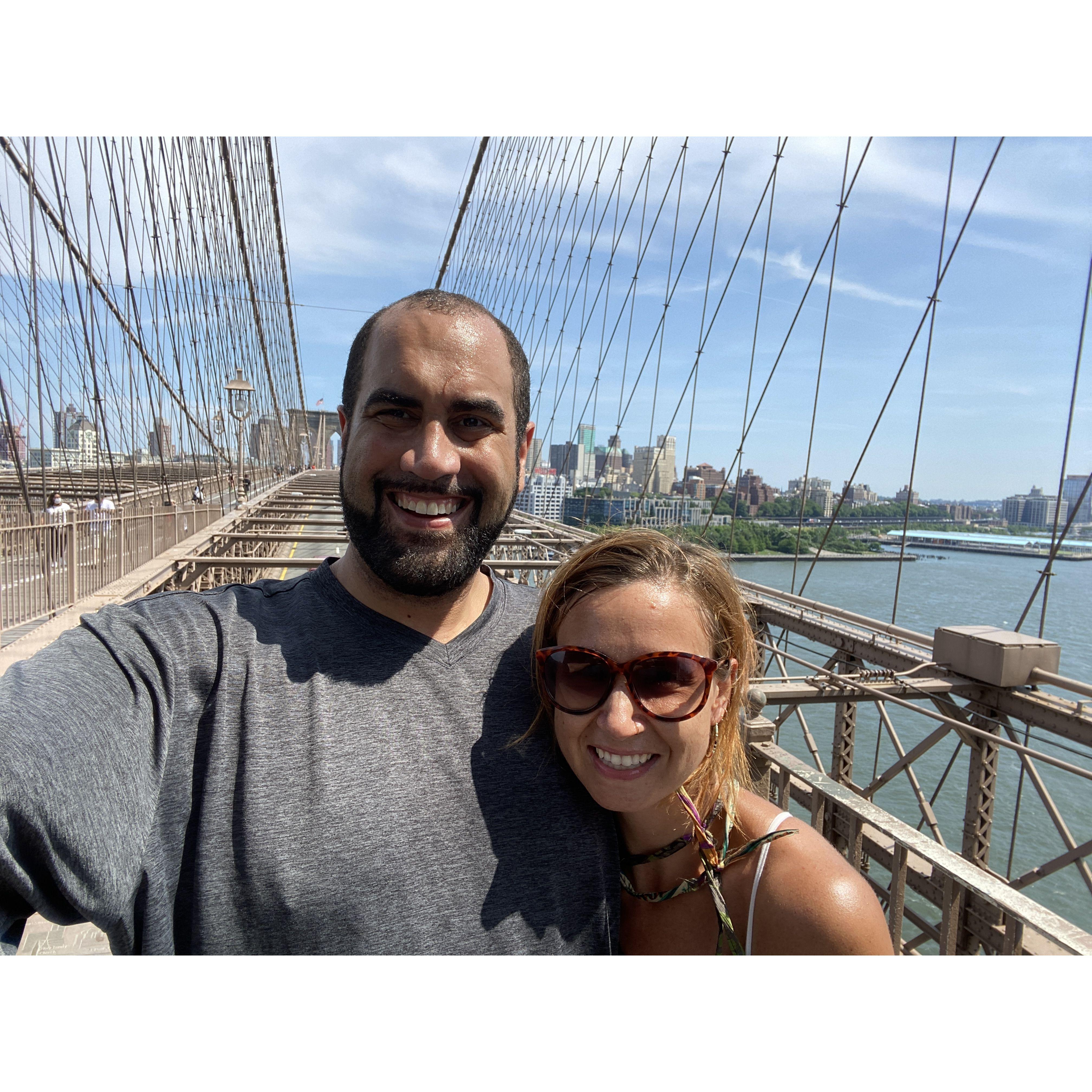 Our first time biking across the Brooklyn Bridge together