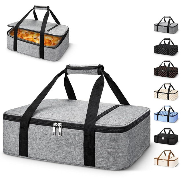 Coobiiya Insulated Casserole Carrier – Portable Tote for Hot or Cold Food, Warmer & Cooler Bag Lunch Bag, Fits 9" x 13" Baking Dish, Ideal for Potluck Parties – Grey