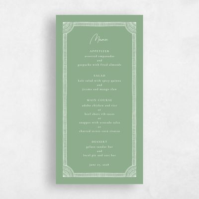 Celadon Green Wedding Menu - Blevio