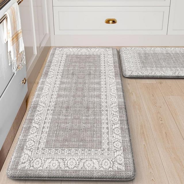 LEEVAN Kitchen Rugs Non Slip, Cushioned Kitchen Floor Mats Set of 2, Grey Anti-Fatigue Kitchen Mat Waterproof, Ergonomic Memory Foam Standing Mat for Bar,Office,Desk,Laundry