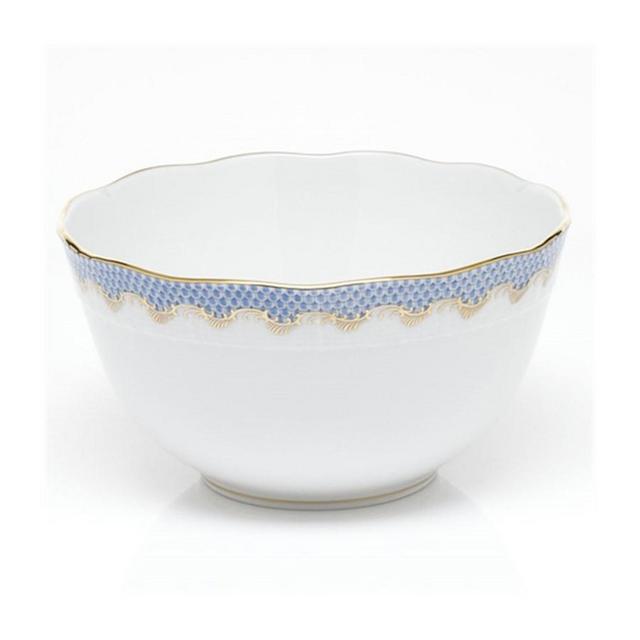 HEREND FISH SCALE ROUND BOWL, LIGHT BLUE