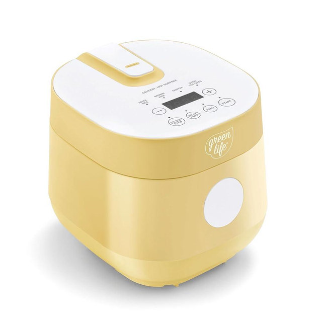 GreenLife 4-Cup Digital Rice Cooker, PFAS & PFOA-Free Removable Ceramic Dishwasher Safe Pot, Healthy Cooking Oats Grains & More, Auto Presets, Touch-screen, Delay & Keep Warm, Paddle Included, Butter Yellow