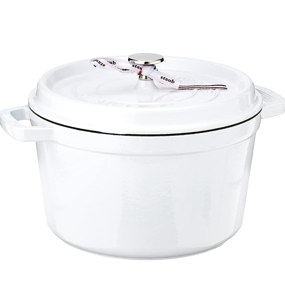 Staub Cast Iron Dutch Oven 5-qt Tall Cocotte, Made in France, Serves 5-6, White