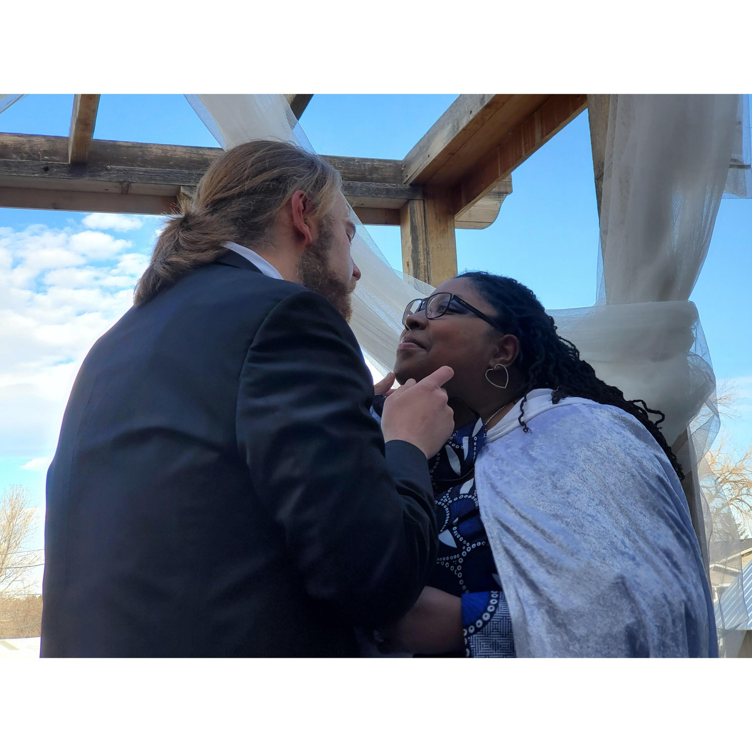 We only took our masks off for this kiss and for our socially distant meal outdoors.