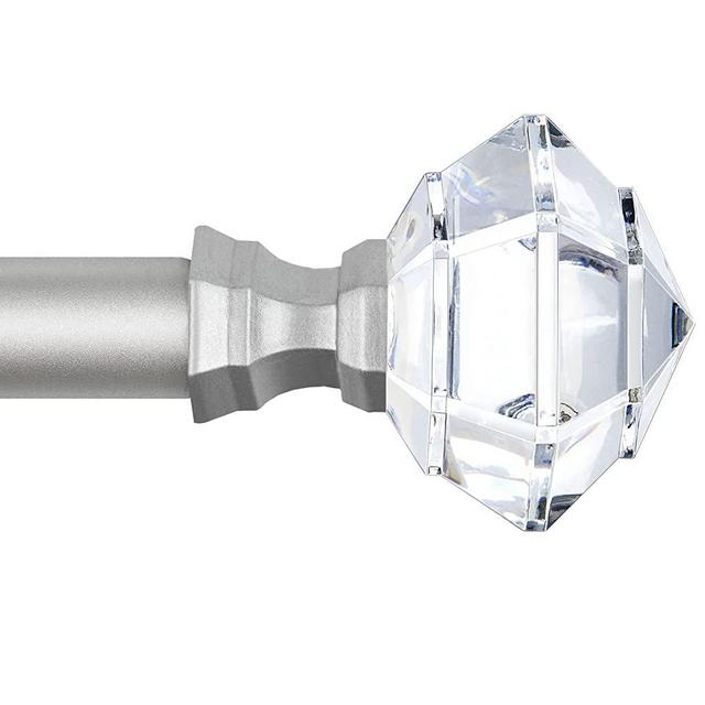 TONIAL 3/4 Inch Curtain Rod, Nickel, 28-48 inches(2.3-4Ft), Single Window Rods, Acrylic Diamond Finials