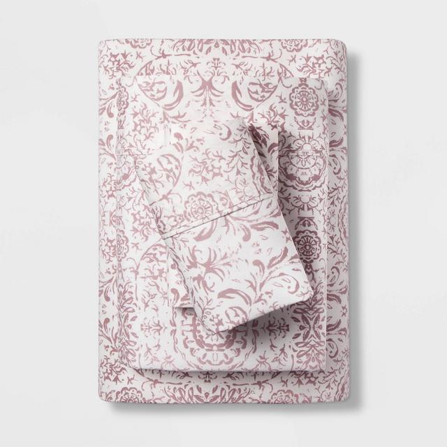 California King 400 Thread Count Cotton Performance Sheet Set White/Mauve - Threshold™