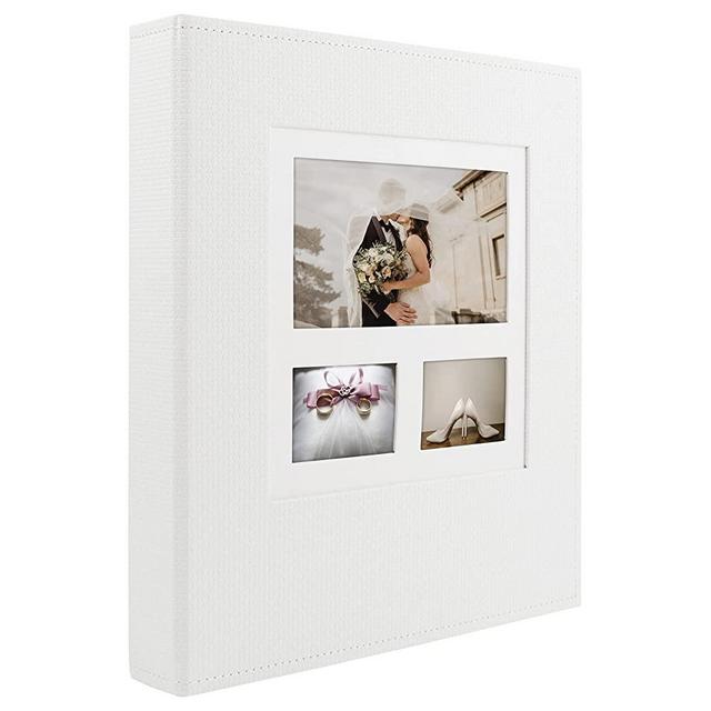 Golden State Art, Large Photo Album Holds 600 4x6 Photos(3 Horizontal and 2 Vertical Per Page )Embossed Leather Cover for Family Wedding Baby Vacation Graduation(Overall Size:12.3 x 13.2 inches,White)