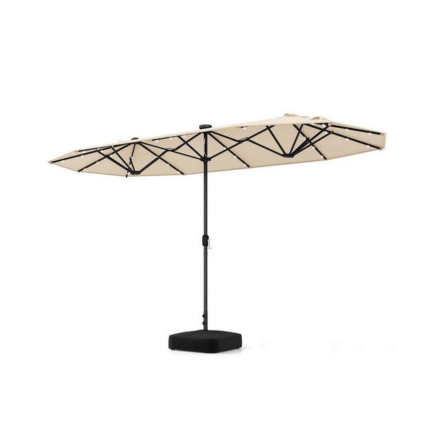 13FT Double-sided Patio Umbrella with Solar Lights Crank Handle Umbrella Base